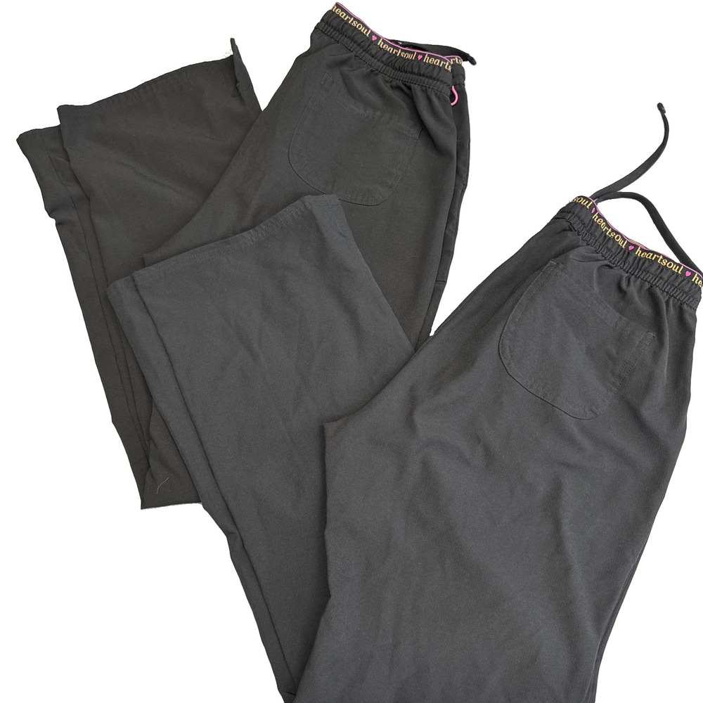 Heartsoul Scrub Pants Set Women's SZ Medium Tall Black Drawstring Elastic Waist